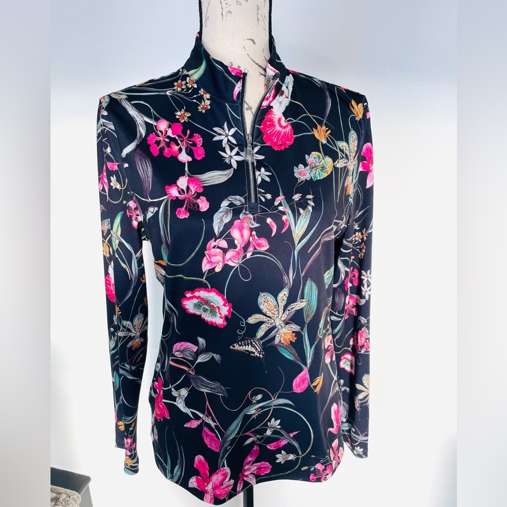 Floral Long Sleeve Top with Zipper- Ace Golf